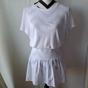 Nation Ltd. T-shirt Smocked Waist Ruffle Tiered Hem Mini Dress White SZ M
